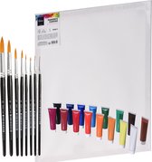 Complete hobby schilderij maken verf set - canvas schildersdoek van 50 x 60 cm - penselen set - 16 kleuren verf