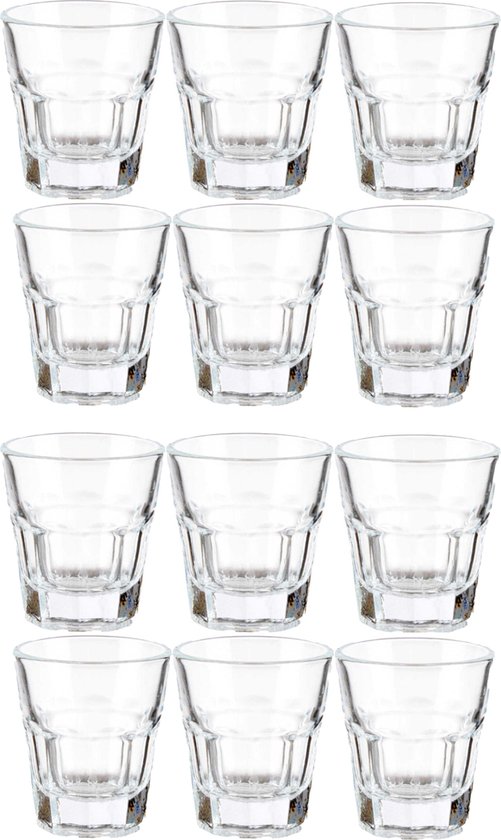 Vivalto shotglaasjes - 12x stuks - glas - transparant - 40 ml - borrelglazen - shotglazen