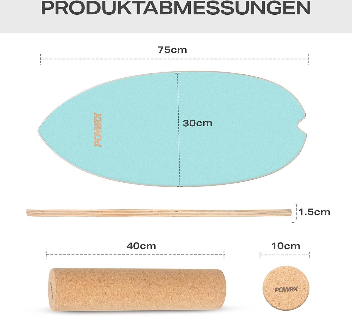 POWRX Surf Balance Board Wood Vert avec Rouleau | Entraînement de coordination pour POWRX Surf Balance Board Wood Vert avec Rouleau | Entraînement de coordination pour
