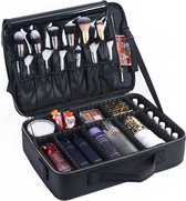 Premium XL Make Up Organizer - Make Up Koffer 40cm x 29cm x 12cm - Beautycase Verstelbare Vakken Tas - Makeup Reistas - Zwart