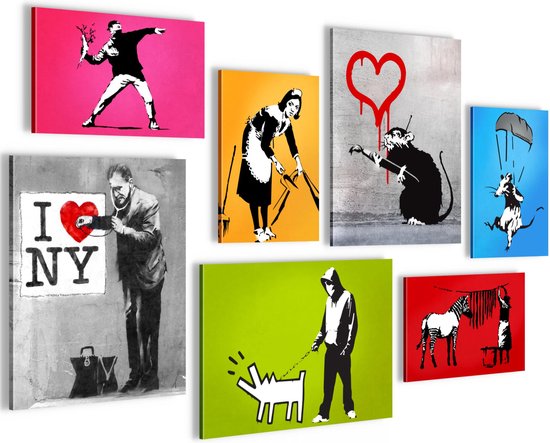 Banksy - 100 x 70 cm - Meteen ophangen - muurdecoratie - wanddecoratie - muurdecoratie woonkamer - wanddecoratie woonkamer - muurdecoratie canvas - canvas schilderijen woonkamer - canvas schilderijen slaapkamer - muurdecoratie