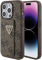 Guess 4G Triangle Grip Back Case - Geschikt voor Apple iPhone 15 Pro Max (6.7") - Bruin