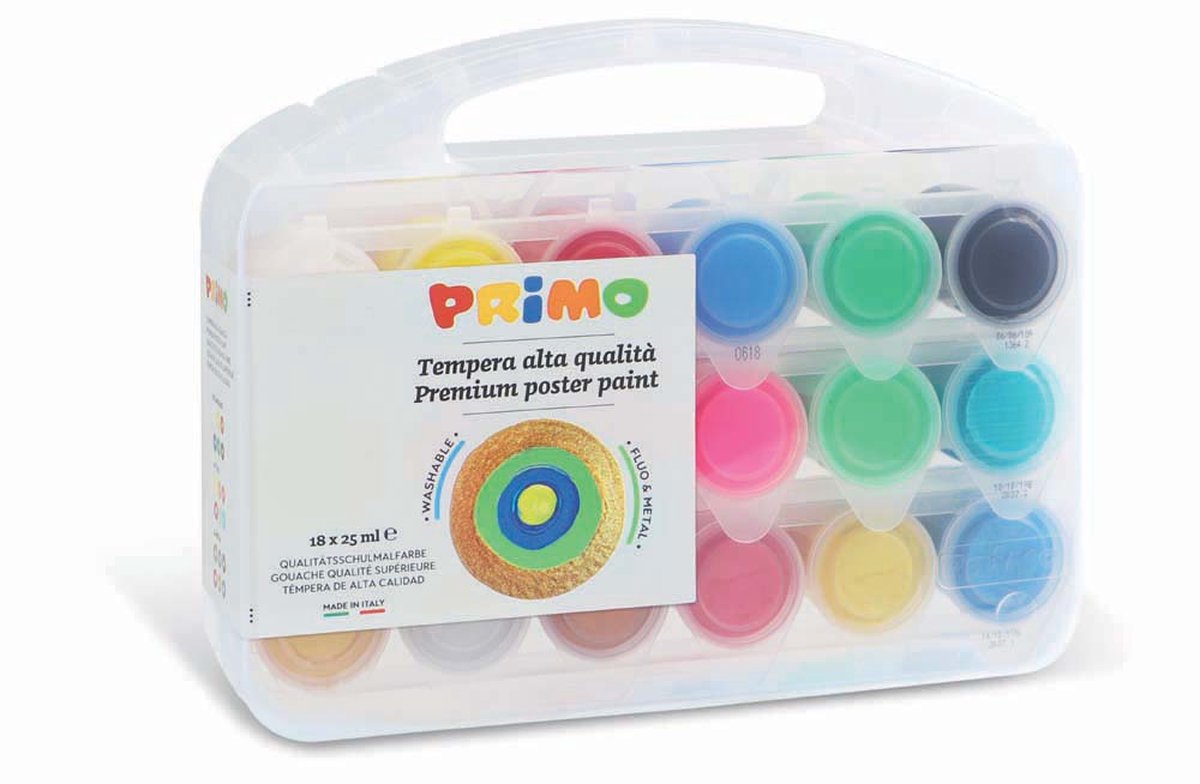 PRIMO - Set van 18 potten plakkaatverf 25ml (normaal, fluor