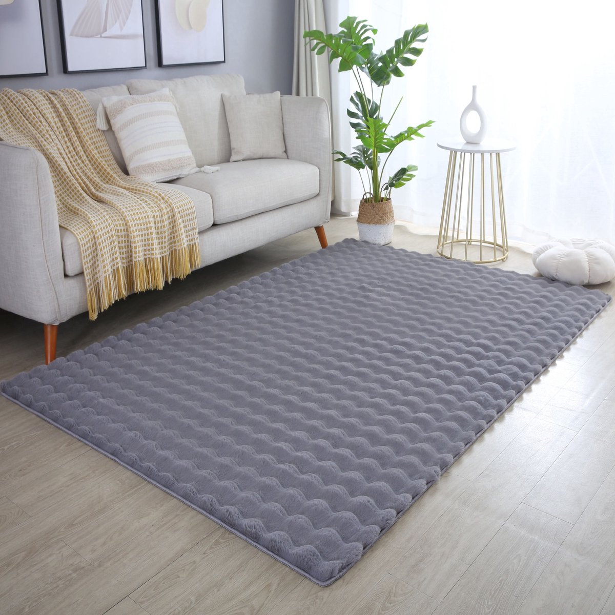 Vloerkleed Ambiance - 160 X 230 cm - Tapijt Woonkamer - Tapijt Slaapkamer - Grijs - Hoogpolig Kleedkamer