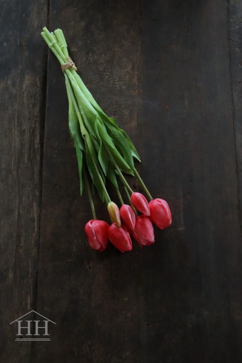 Kunst tulpenboeket - fel roze - 47cm - kunst tulpen - tulpen - kunst boeket - kunstbloemen