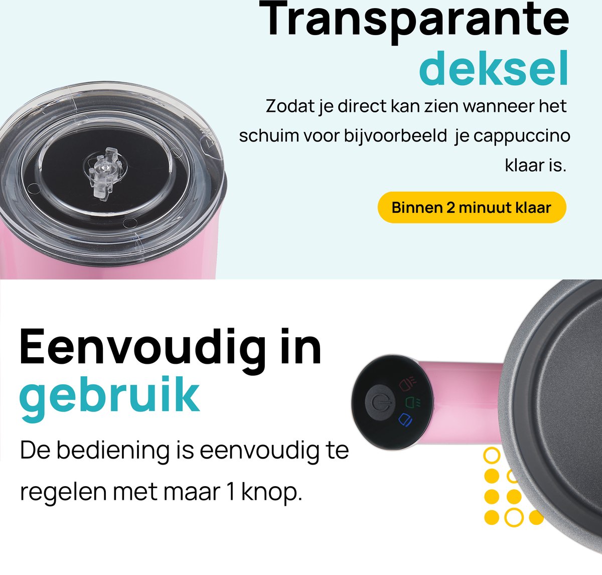 MOA Elektrische Melkopschuimer - 3-in-1 - Handige Melkschuimer - 330 ML - Voor Cappuccino - Melkklopper - Roze — cadeau in Kookcadeaus - foto 5