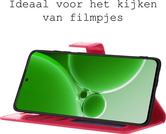 OnePlus Nord 3 Case Bookcase Cover Flip Case Book Cover 2x avec protecteur d'écran - OnePlus Nord 3 Cover Book Case Case - Rose foncé