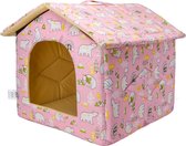 Nobleza Kattenhuis - Hondenhuis - Katten overdekt mandje - Hondenmand met dak - Katoen - Roze met ijsberen - Maat L
