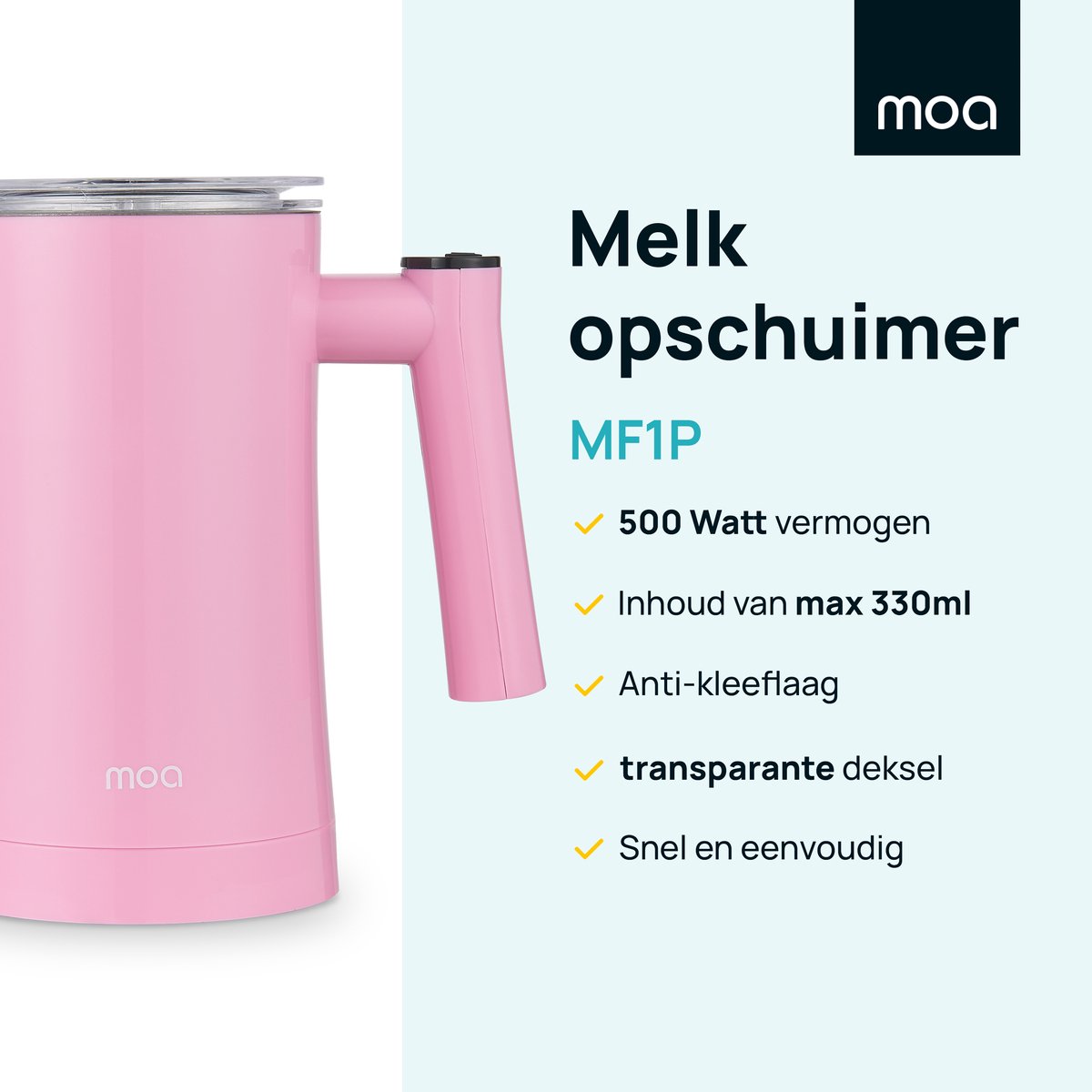 MOA Elektrische Melkopschuimer - 3-in-1 - Handige Melkschuimer - 330 ML - Voor Cappuccino - Melkklopper - Roze — cadeau in Kookcadeaus - foto 2