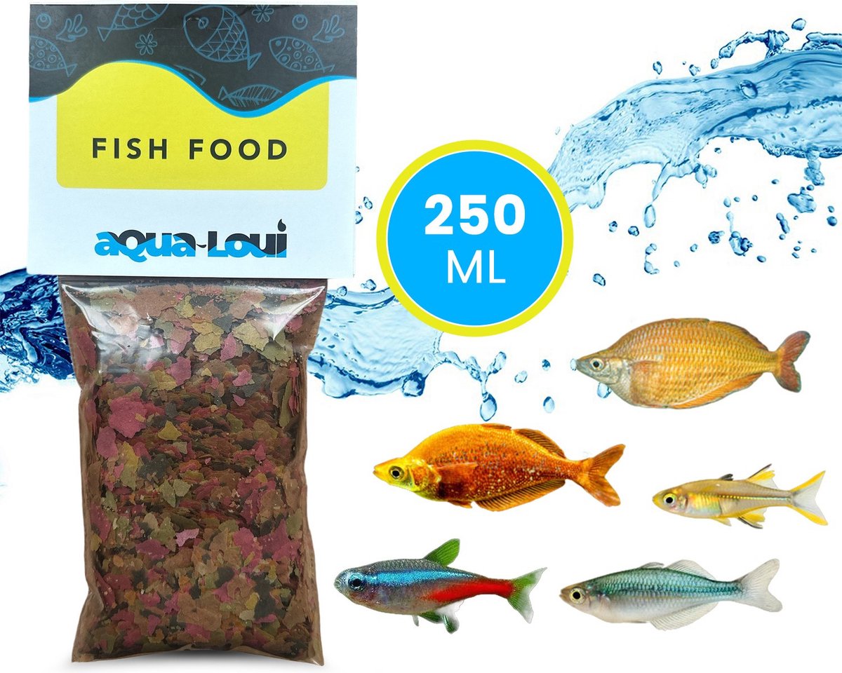 Aqua-Loui® - Visvoer - Tropisch Vissenvoer - Vlokken (Flakes) - Visvoer Aquarium - Geschikt Voor Alle Maten Vissen - 250ml