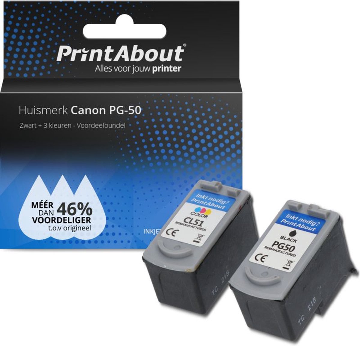PrintAbout - Inktcartridge / Alternatief voor de Canon PG-50 / Zwart + 3 Kleuren