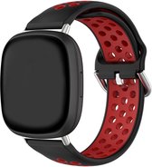 Strap-it Smartwatch siliconen sport bandje - geschikt voor Fitbit Versa 4 / Fitbit Sense 2 - zwart/rood