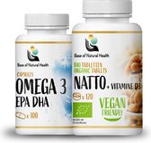 Omega 3 epa DHA 100 stuks, BIO Natto + Vitamine D3 630 mg - Kit - Ondersteunt immuniteit - Gezondheid en conditie verbeteren - Gezonde botten en spieren - Natuurlijke ingrediënten - Omega 3 Visolie - Voedingssupplementen - Omega 3 Capsules