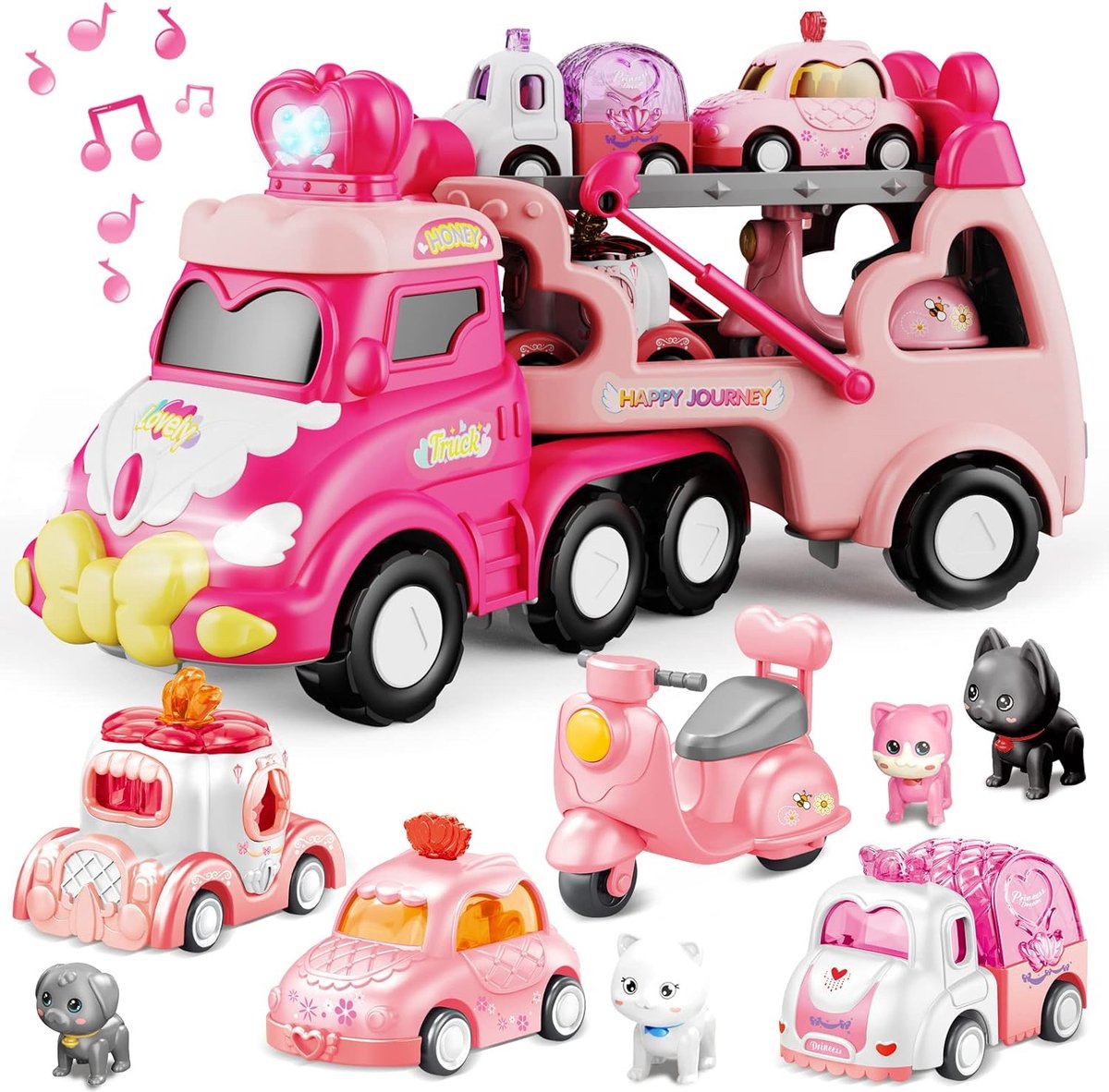 Speelgoedauto voor meisjes vanaf 2 jaar, 9-in-1, voor kleine kinderen, bestelwagen, vrachtwagen, speelgoed met licht en muziek, Kerstmis, verjaardag, voor meisjes en jongens