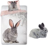 Housse de couette "Cute" lapin - 140 x 200 cm - coton - avec peluche en peluche