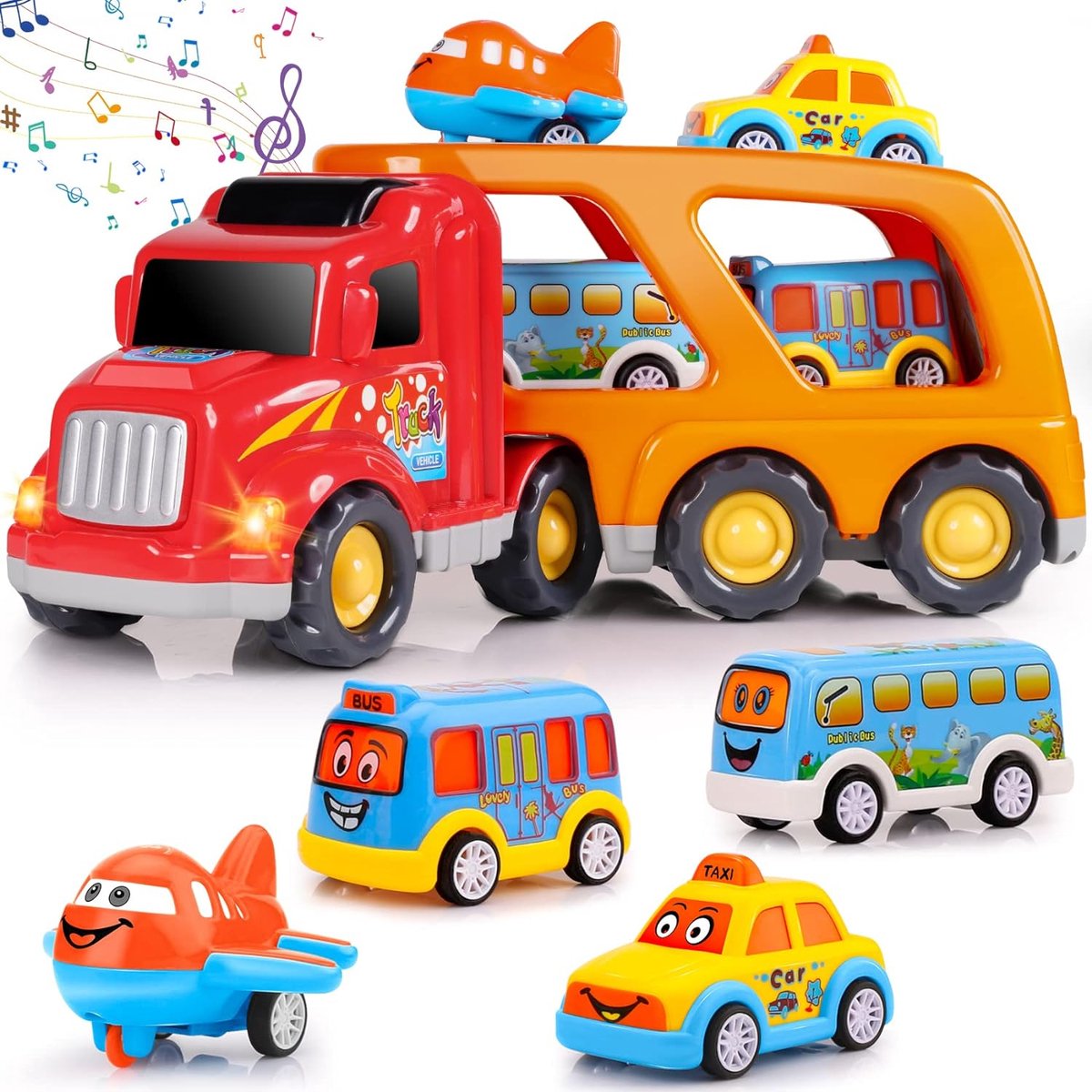Kinderspeelgoedauto voor jongens van 1, 2, 3, 4, 5 en 6 jaar, jongensspeelgoed, 5-in-1 drager, speelgoed, trucks, peuters, leeftijd 2-4, geschikt voor Kerstmis en verjaardag, kindercadeau