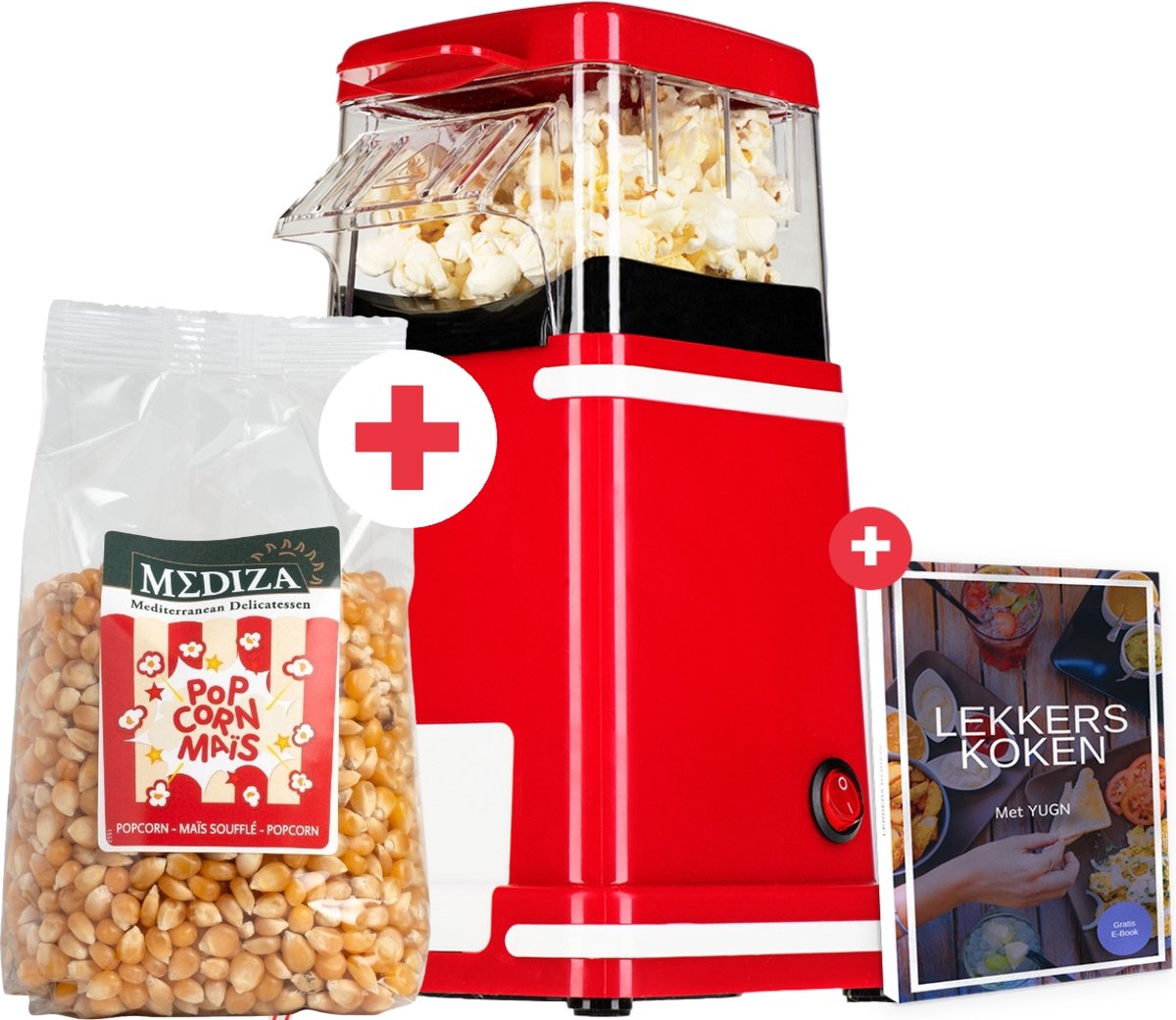 YUGN RETRO Popcorn machine met 400G Popcorn Mais - Nostalgische Popcornmachine Voor Thuis - Popcorn maker - 1200 W - Kleur Rode - eBook toegang - Cadeautip