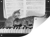 Tuin decoratie Kittens spelen piano - zwart wit - 40x30 cm - Tuindoek - Buitenposter