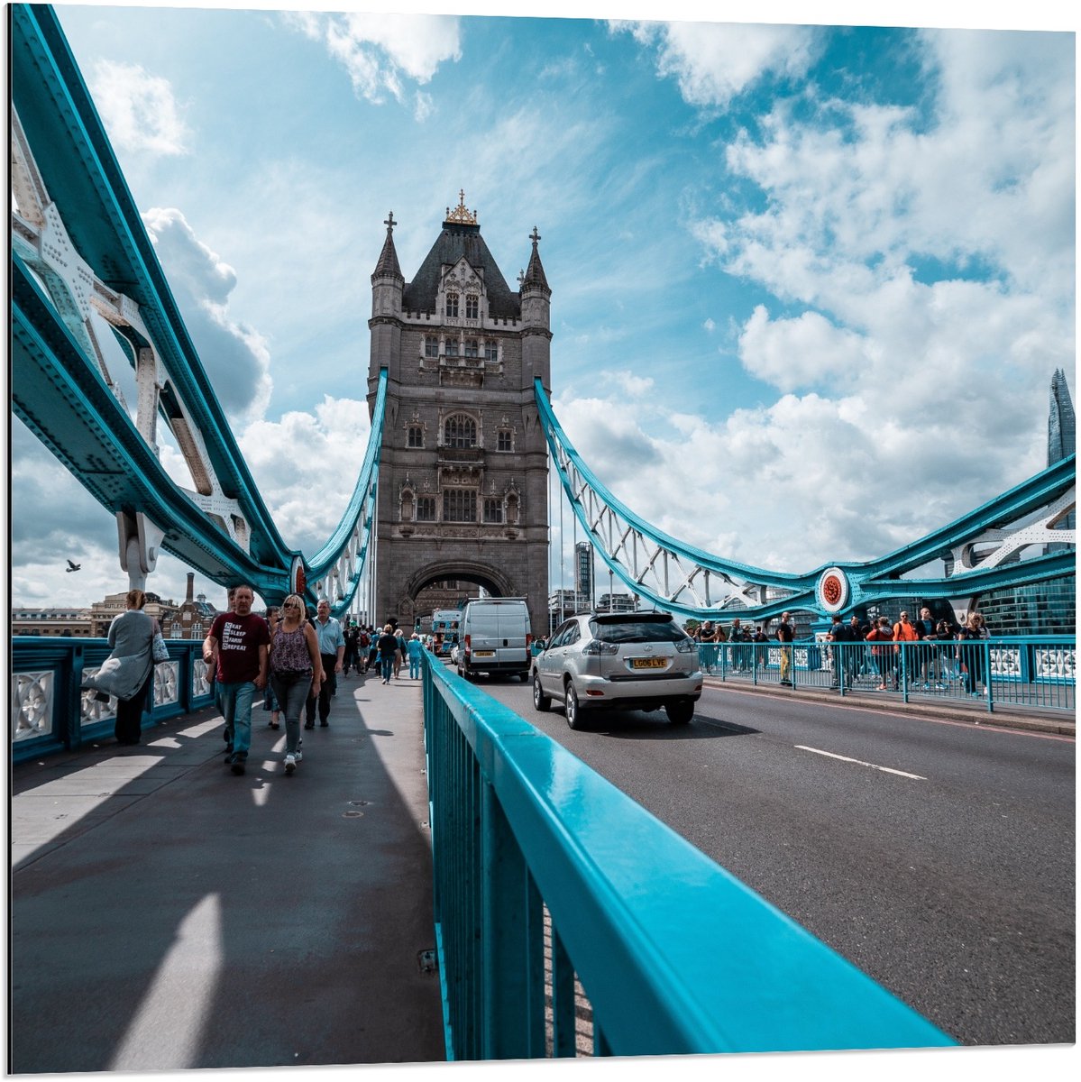 KuijsFotoprint Dibond - Tower Bridge, Verenigd Koninkrijk - 80x80cm Foto op Aluminium (Met Ophangsysteem) Blauw
