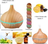 Aromatic Therapy - Aroma Diffuser 550 ML - Geurverspreider - Luchtbevochtiger - Light Wood Grain + 10ml eterische Citroen olie.