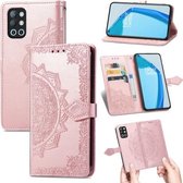 Voor OnePlus 9R Mandala Bloem Reliëf Horizontale Flip Lederen Case met Houder & Drie Kaartsleuven & Portemonnee & Lanyard (Rose Goud)