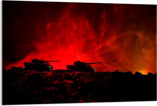 Acrylglas - Tanks bij Rode Rook - 120x80cm Foto op Acrylglas (Met Ophangsysteem)