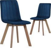 Eetkamerstoelen 2 stuks blauw fluweel met houten poten