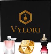 Vylori - Parfum Testers Giftset Club Dames - Lancôme La Vie Est Belle Eau de Parfum - Paco Rabanne Lady Million Eau de Parfum - Jean Paul Gaultier La Belle Le Parfum