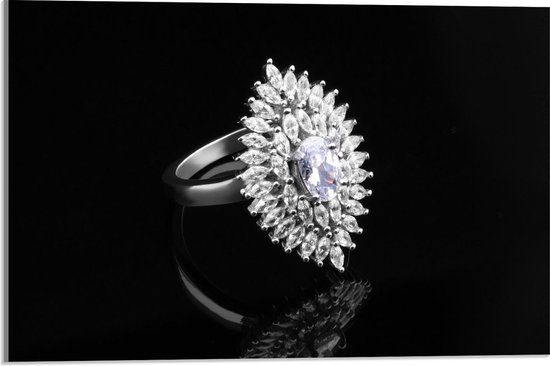 Acrylglas - Grote Ruitvormige Diamanten Ring - 60x40cm Foto op Acrylglas (Met Ophangsysteem)