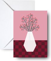 Studio Emo - 2 stuks - Pink bouquet wenskaart met envelop boeket bloemen vaas - Neutrale gezellige kaart - A6 kleurrijke print