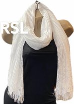 Sjaal lang geribbeld met kant wit 200/110cm