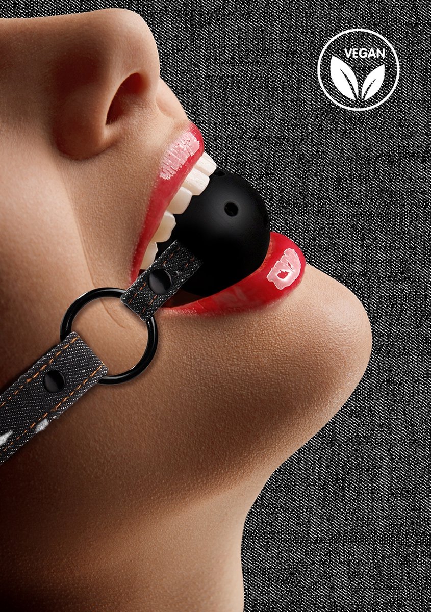 Goedkoopste Breathable Ball Gag - With Roughend Denim Straps - Black