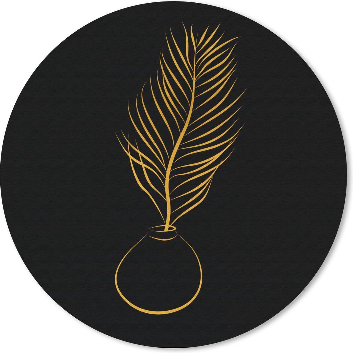 Muismat rond 30x30 cm - Mousepad Plant - Goud - Zwart - Line art - Ronde muismatten