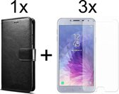 Samsung J4 2018 Hoesje - Samsung Galaxy J4 2018 hoesje bookcase met pasjeshouder zwart wallet portemonnee book case cover - 3x Samsung J4 2018 screenprotector
