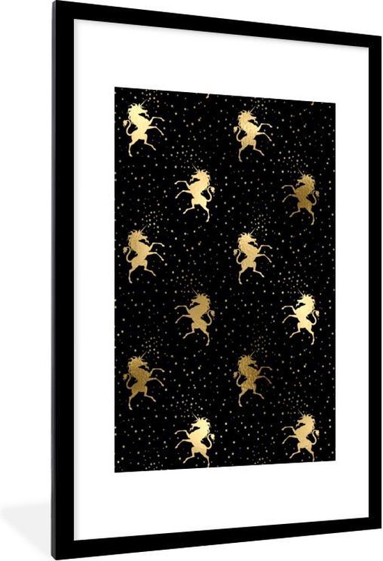 Fotolijst incl. Poster - Patronen - Eenhoorn - Goud - 80x120 cm - Posterlijst