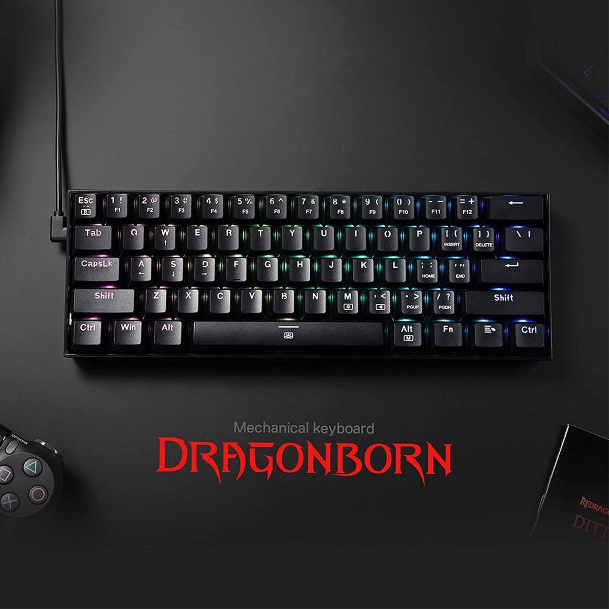 Redragon K630 RGB Dragonborn - 60% bedraad mechanische gaming toetsenbord - 61 toetsen | Gaming PC met RGB verlichting - CyberMonday 2021