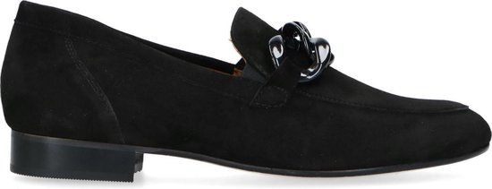 Manfield - Dames - Zwarte suède loafers met chain - Maat 42
