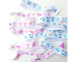 12 gender reveal armbanden It's a Girl en It's a Boy - babyshower - genderreveal - baby - armband - haarelastiek