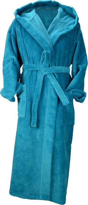 ARTG Robezz - DeLuxe - Velours Badjas met Capuchon - Turquoise - Deep Blue - Maat XXL - (2XL)
