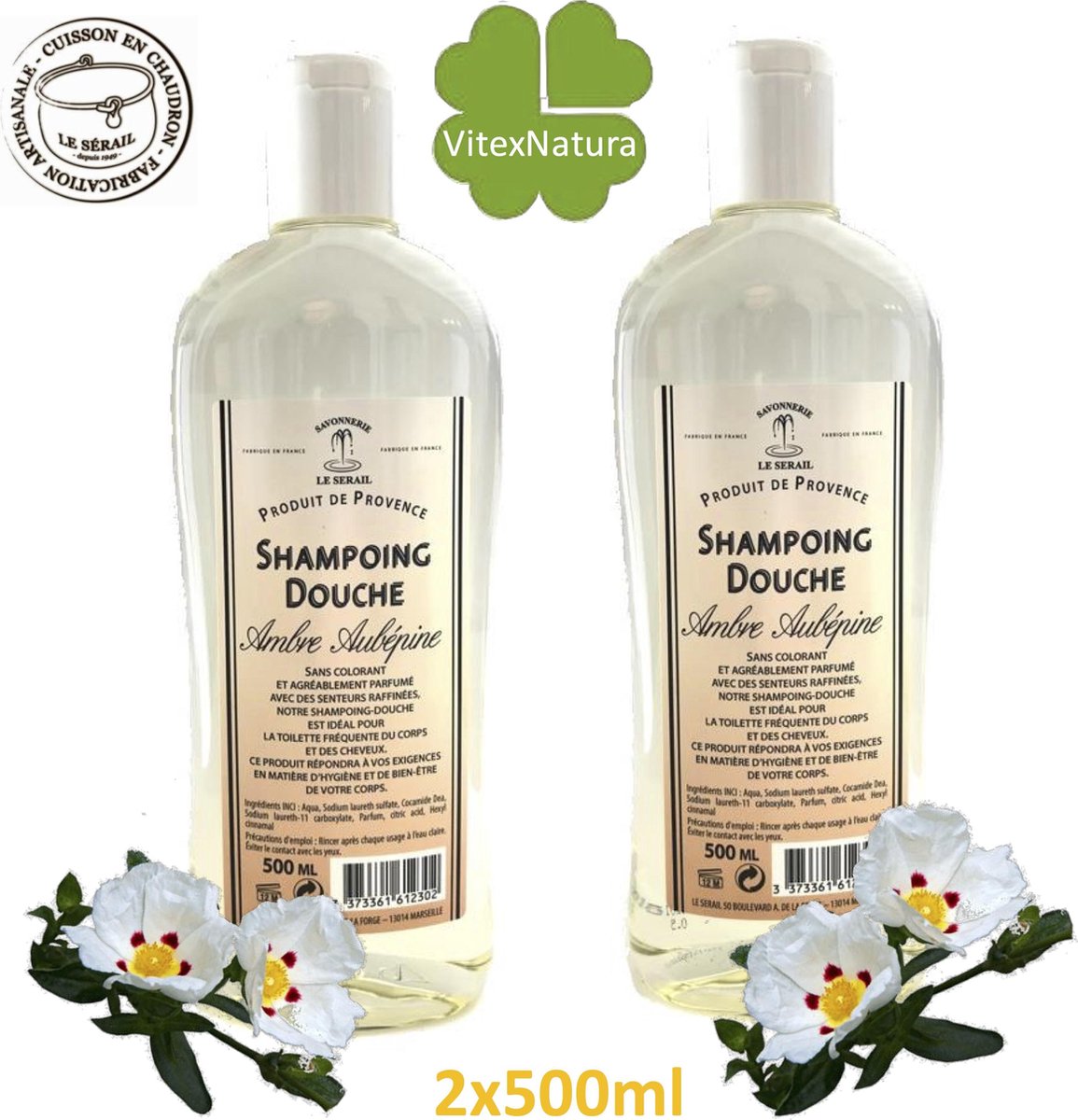 AMBER douche-shampoo 2x500ml | Marseille zeep | Bio | Zachte oriëntaalse geur.