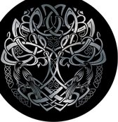 Celtic Tree - Wandcirkel Aluminium -  Odin's Raven en Yggdrasil - rond 30cm - Zwart - Zilver - Pagan - Heidens - Keltisch - Magisch - Muurcirkel - Wanddeco - Dibond