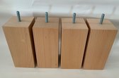 Set van 4 houten meubelpoten Natuurkleur beuken 16 cm hoogte 7x7 cm met M8 draadeinde Boxspring bedden banken