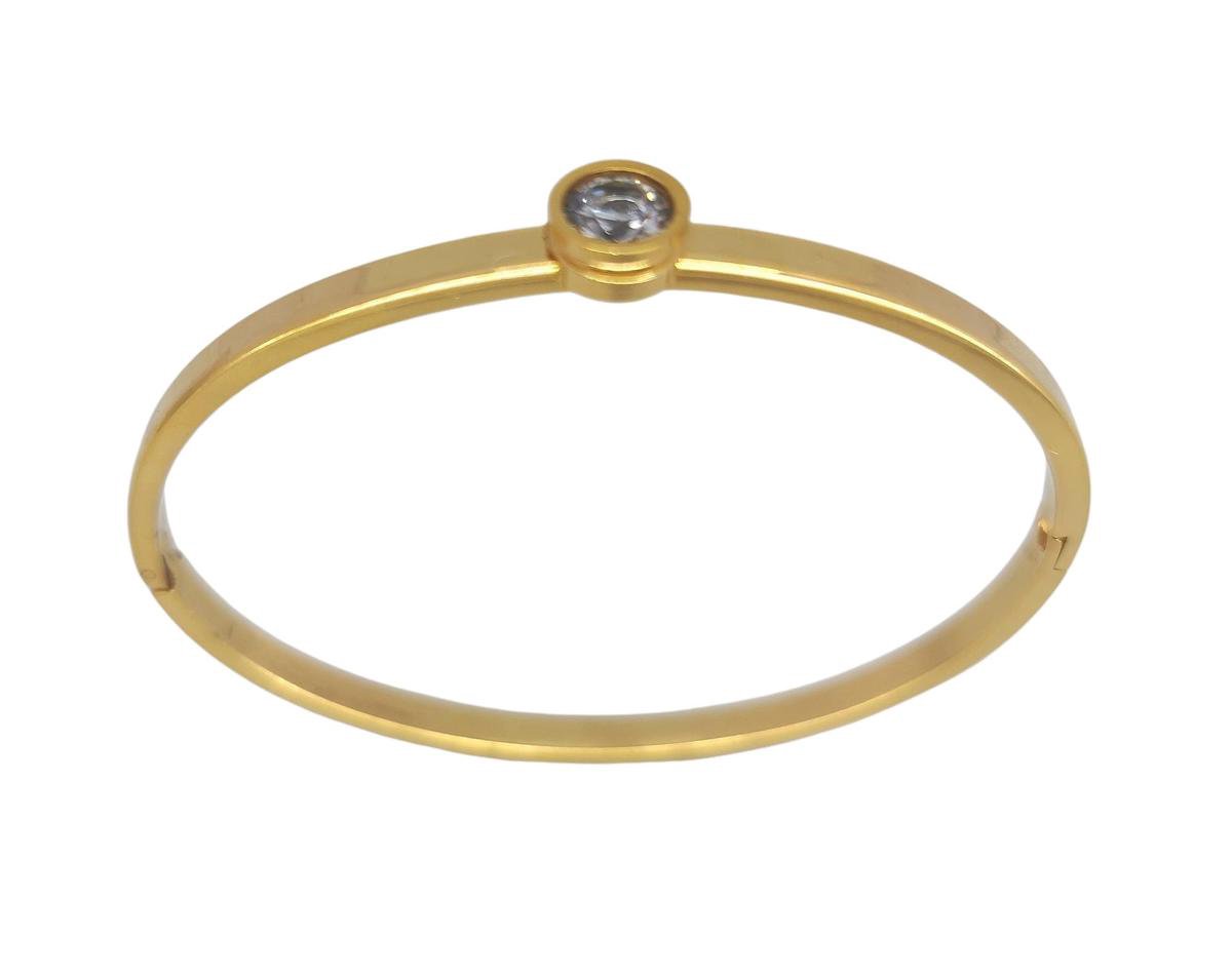 Dames Armband - Goudkleur - Strass - Gepolijst Stainless Steel - 19 cm