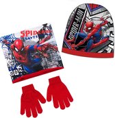 Marvel Spiderman - 3-delige winterset - muts+col+handschoenen - rood/grijs - maat 52 cm (ongeveer 3-5 jaar)