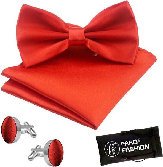 Fako Fashion® - Noeud Papillon, Pochette & Boutons de manchette de Manchette - Noeud Papillon - Noeud Papillon - Pochette - Rouge