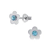 Joy|S - Zilveren bloem oorbellen - kristal blauw - 7 mm