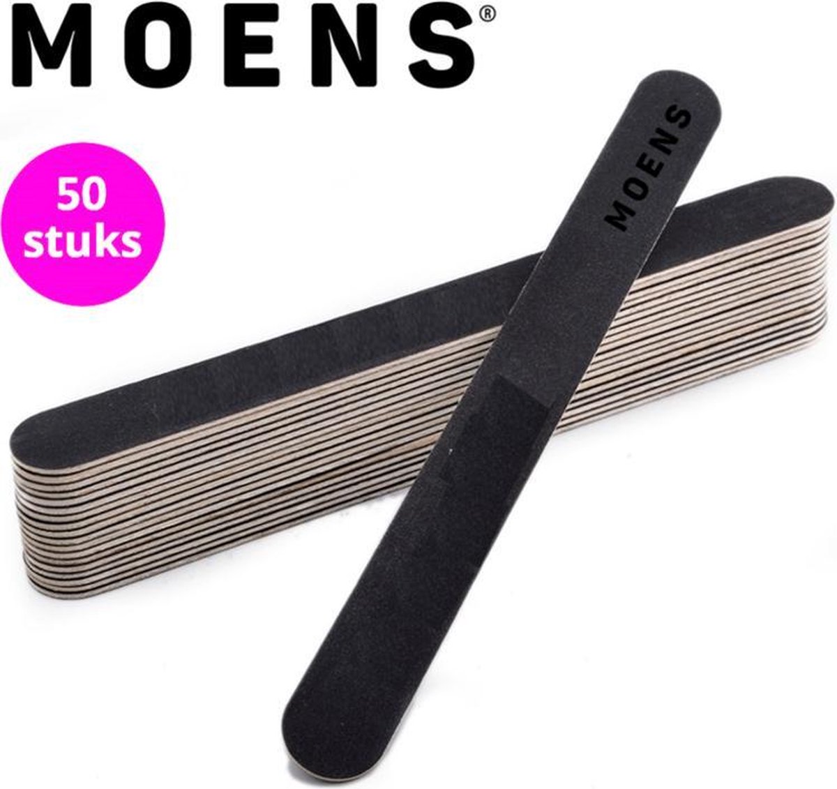 MOENS® Rechte nagel vijlen - 100/180 grit – 50 stuks – zwart