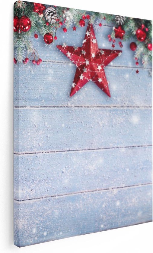 Artaza Canvas Schilderij Kerst Achtergrond Met Sneeuw Op Tafel - 30x40 cm - Klein - Wanddecoratie Woonkamer - Schilderijen - Muurdecoratie