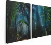 Artaza Canvas Schilderij Tweeluik Dichtbegroeide Jungle Met Zonnestralen  - 120x80 - Foto Op Canvas - Canvas Print
