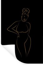 Muurstickers - Sticker Folie - Vrouw - Zwart - Goud - Line art - 20x30 cm - Plakfolie - Muurstickers Kinderkamer - Zelfklevend Behang - Zelfklevend behangpapier - Stickerfolie
